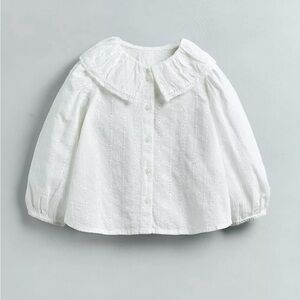 Zara White Kids Button Down Shirt with Ruffled Collar